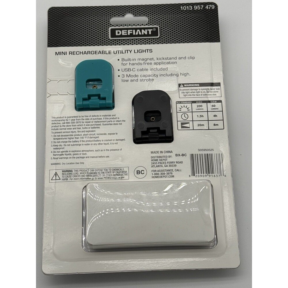 Defiant 2-Pack 200lm Mini Rechargeable Multi-Use Utility Light with Key Ring - Picture 2 of 2